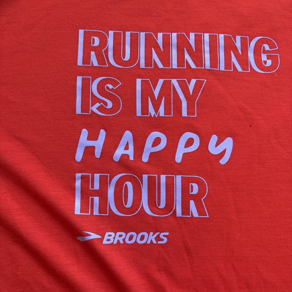 Brooks Running Long Sleeve Shirt Running Is My Happy Hour Women's Large Red - Picture 2 of 8